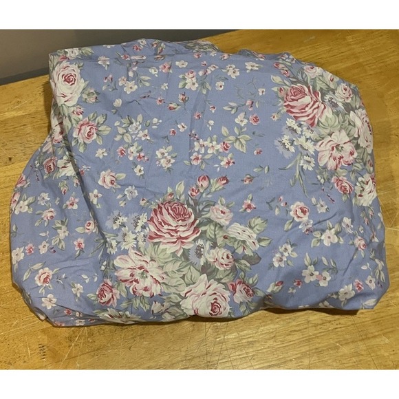 Vintage Ralph Lauren Shelter Island Blue Full Fitted Sheet Cotton Rose Floral - Picture 1 of 6